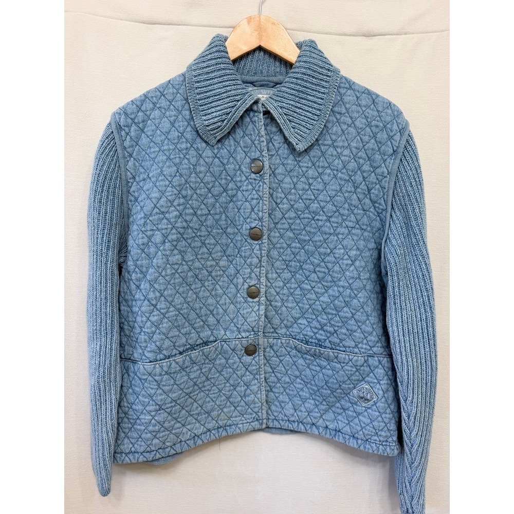 Vintage Blue Willi's Quilted Denim Knit Sleeve Jacket XL Denmark Cotton